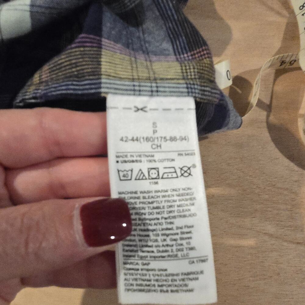 GAP Madras Blue Plaid sz S Dress pockets on off shoulder - Picture 7 of 8